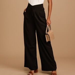 Lulus In Your Element Black Wide-leg Trouser Pants - Size S
